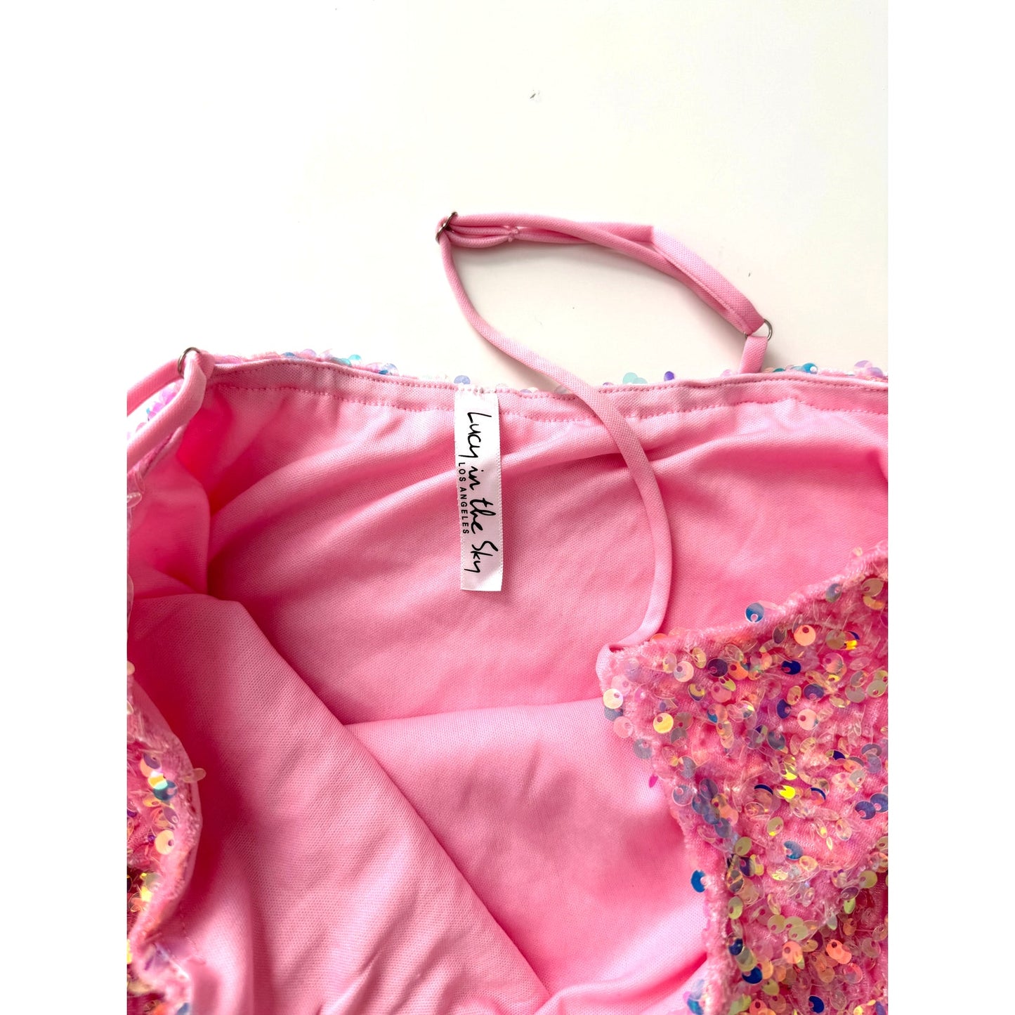lucy in the sky pink sequin mini dress -size small