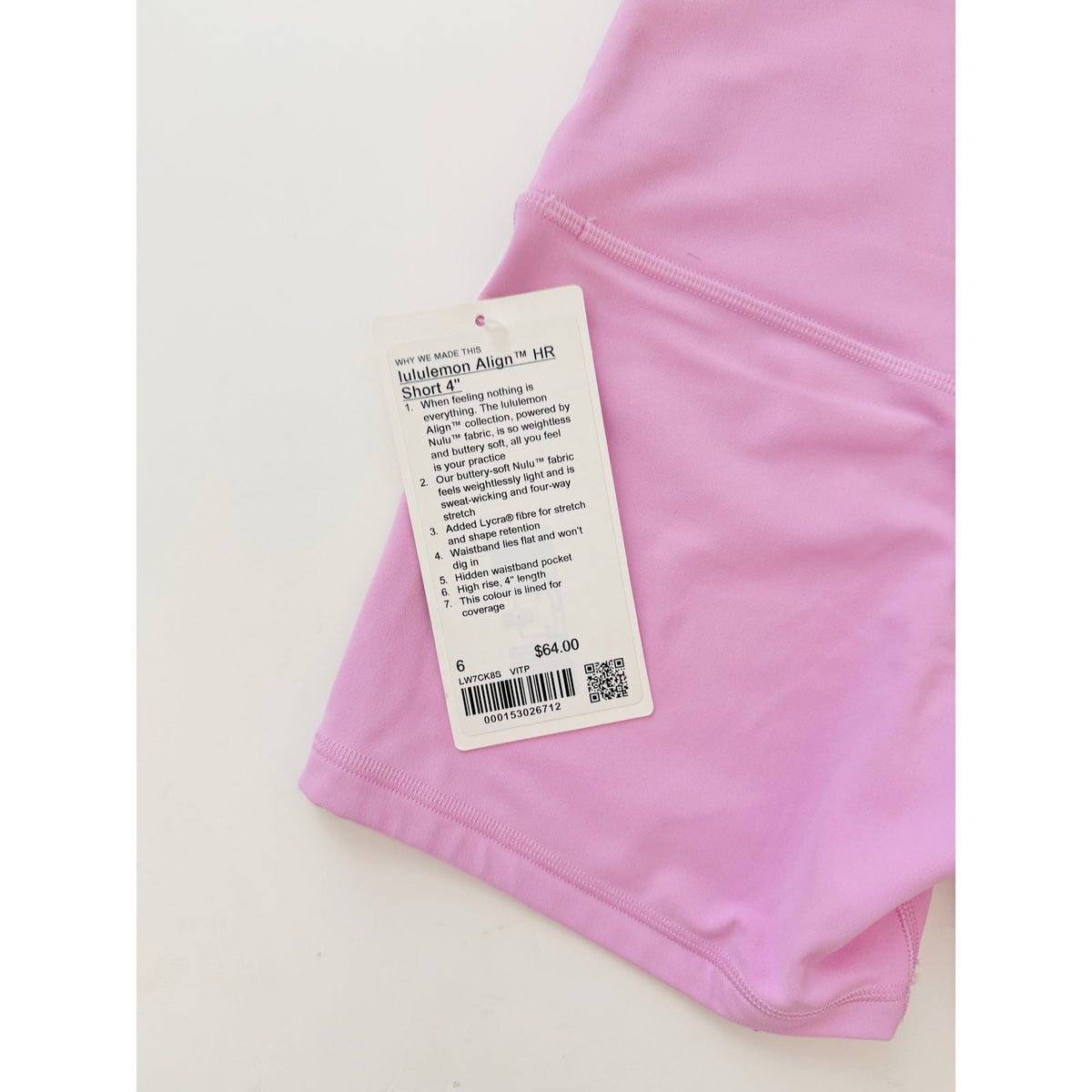 lululemon vita pink align high rise shorts - size 6, 4"