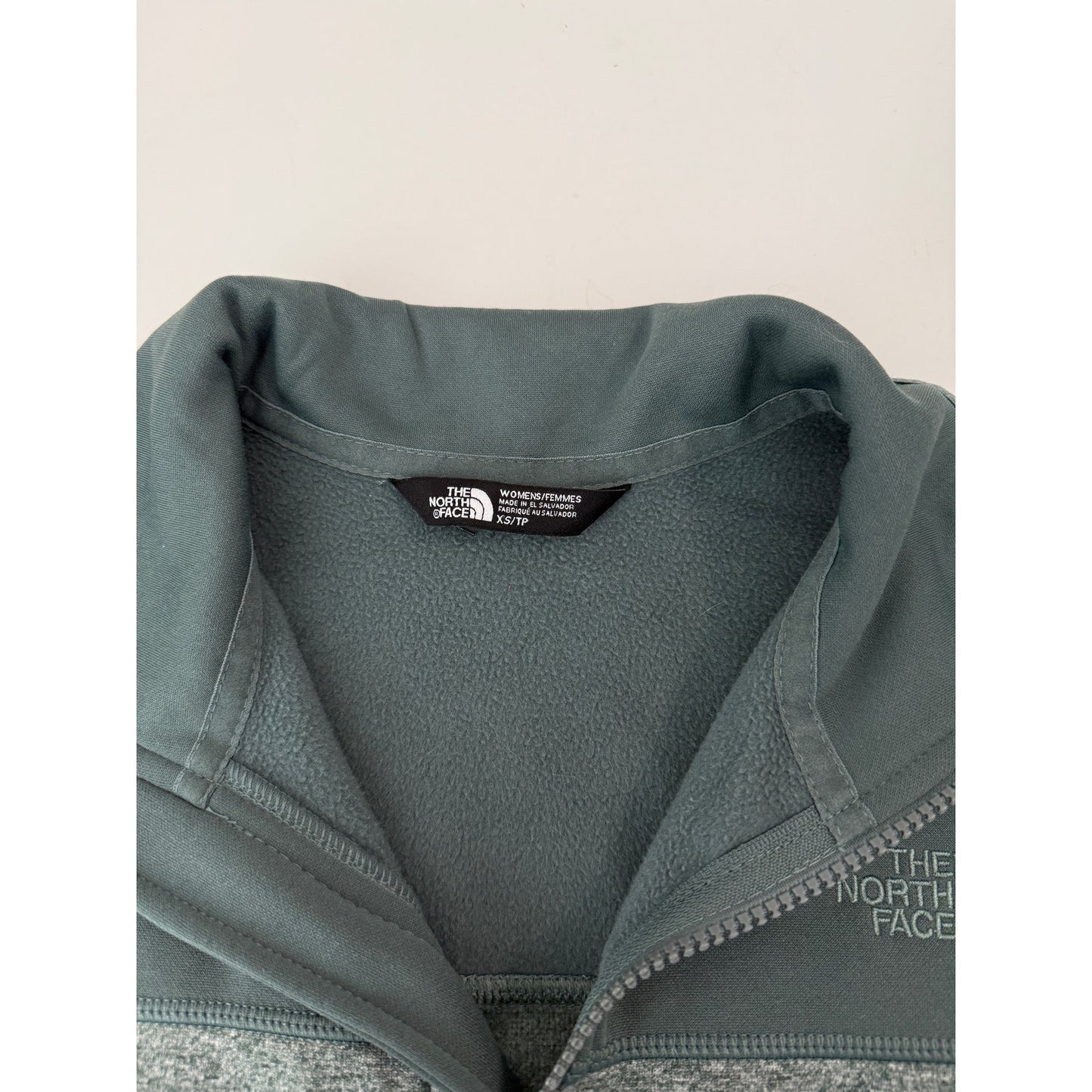 North face green fleece zip up jacket - size XS