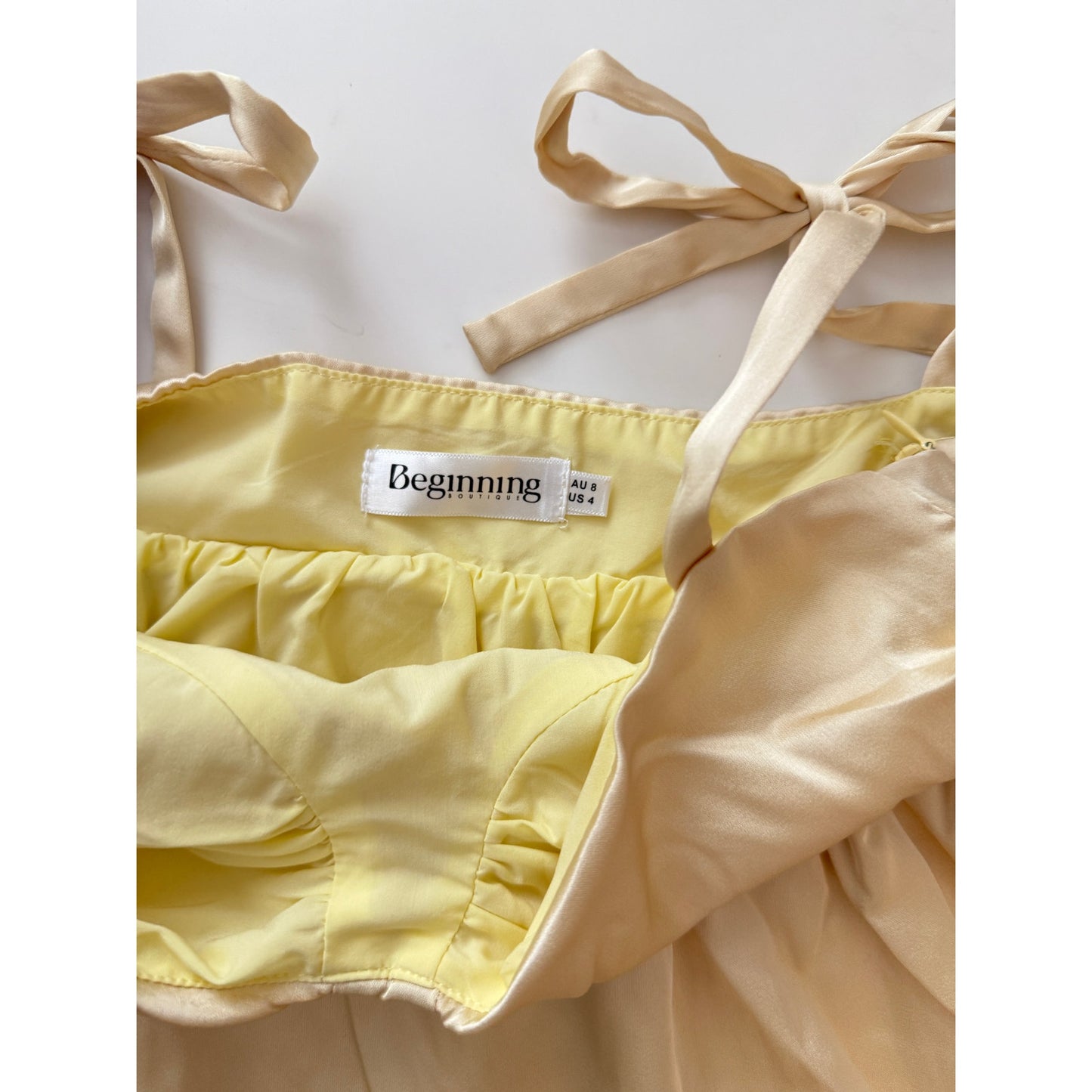 beginning boutique yellow satin mini dress  - size 4