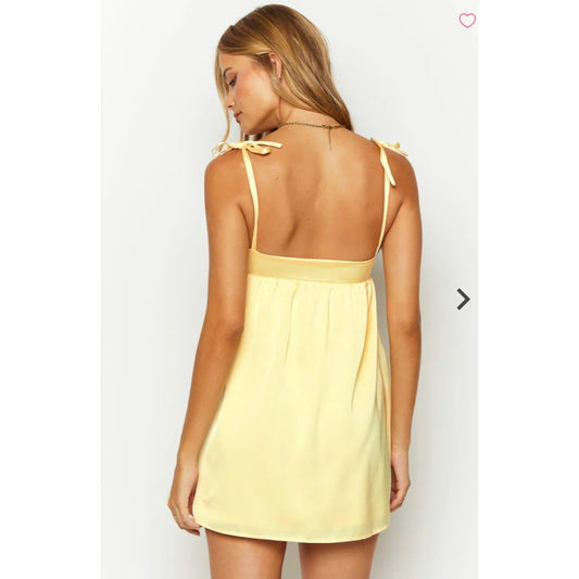 beginning boutique yellow satin mini dress  - size 4