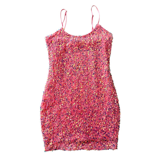 lucy in the sky pink sequin mini dress -size small