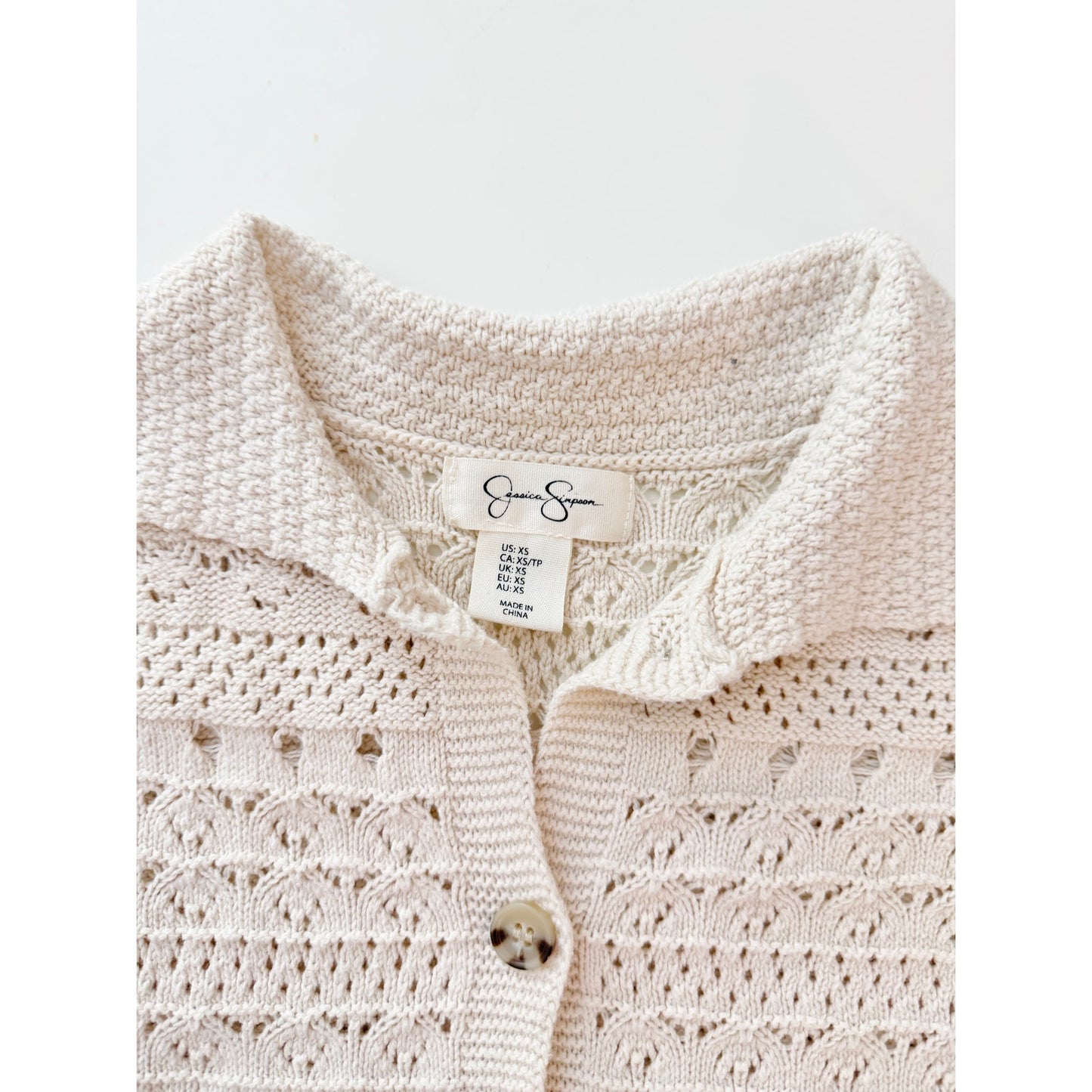 cochet knit button up short sleeve - size XS