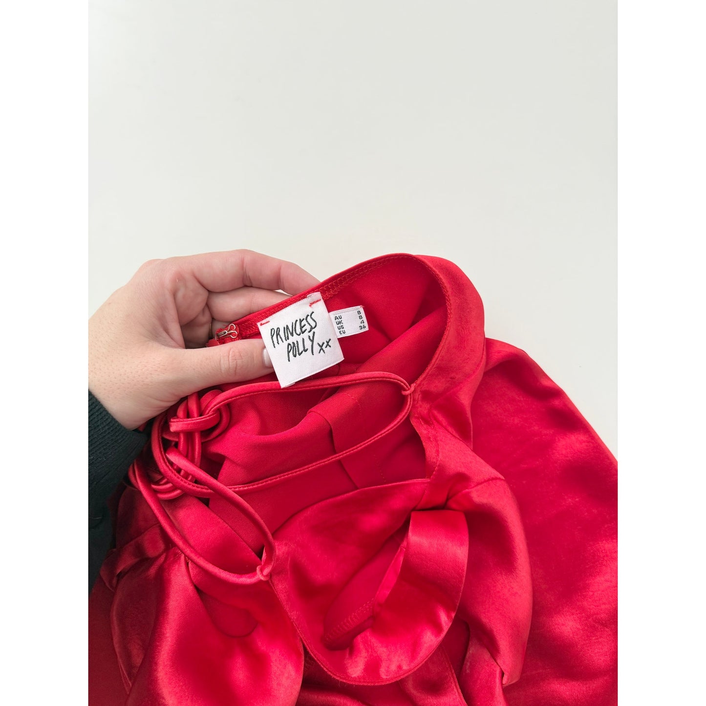 Princess polly red satin squareneck mini dress - size 4