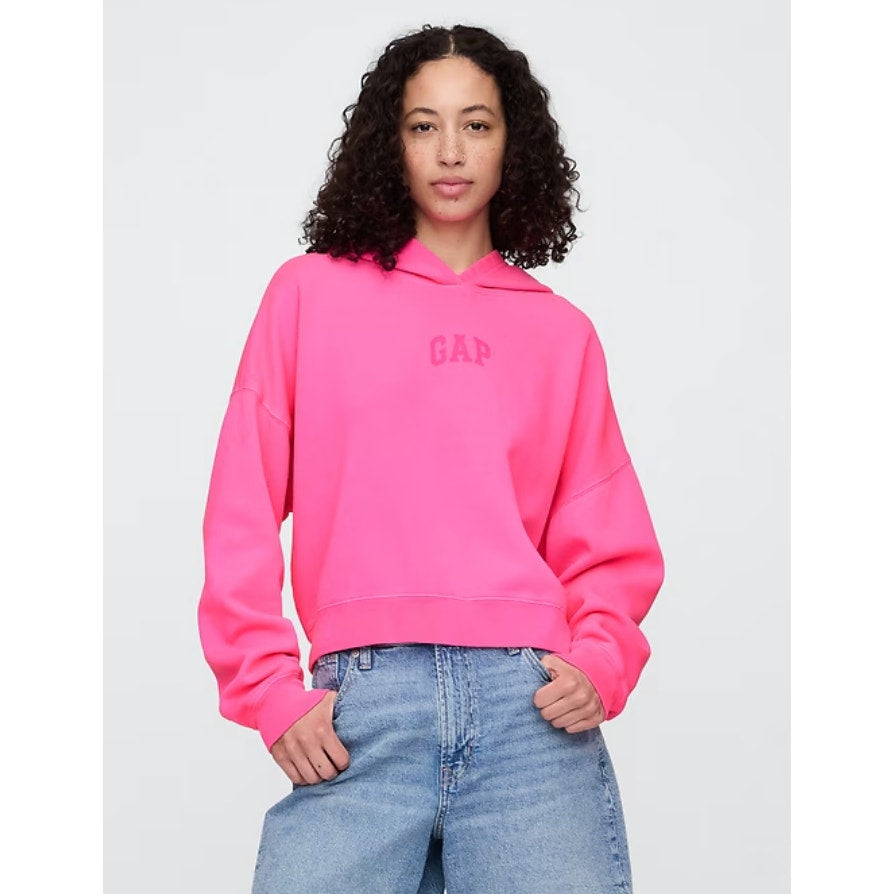gap pink mini logo cropped hoodie - size large