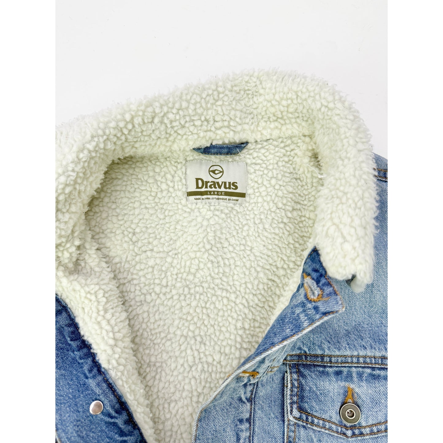 Dravus lightwash oversized sherpa denim jacket - size large