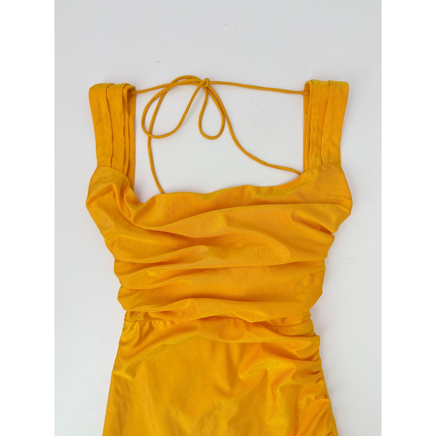 Lucy in the sky melina ruched bodycon mini dress orange - size XS