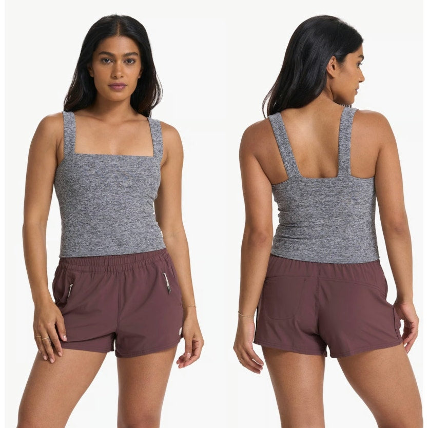 Vuori elevation square neck tank heather grey - size small