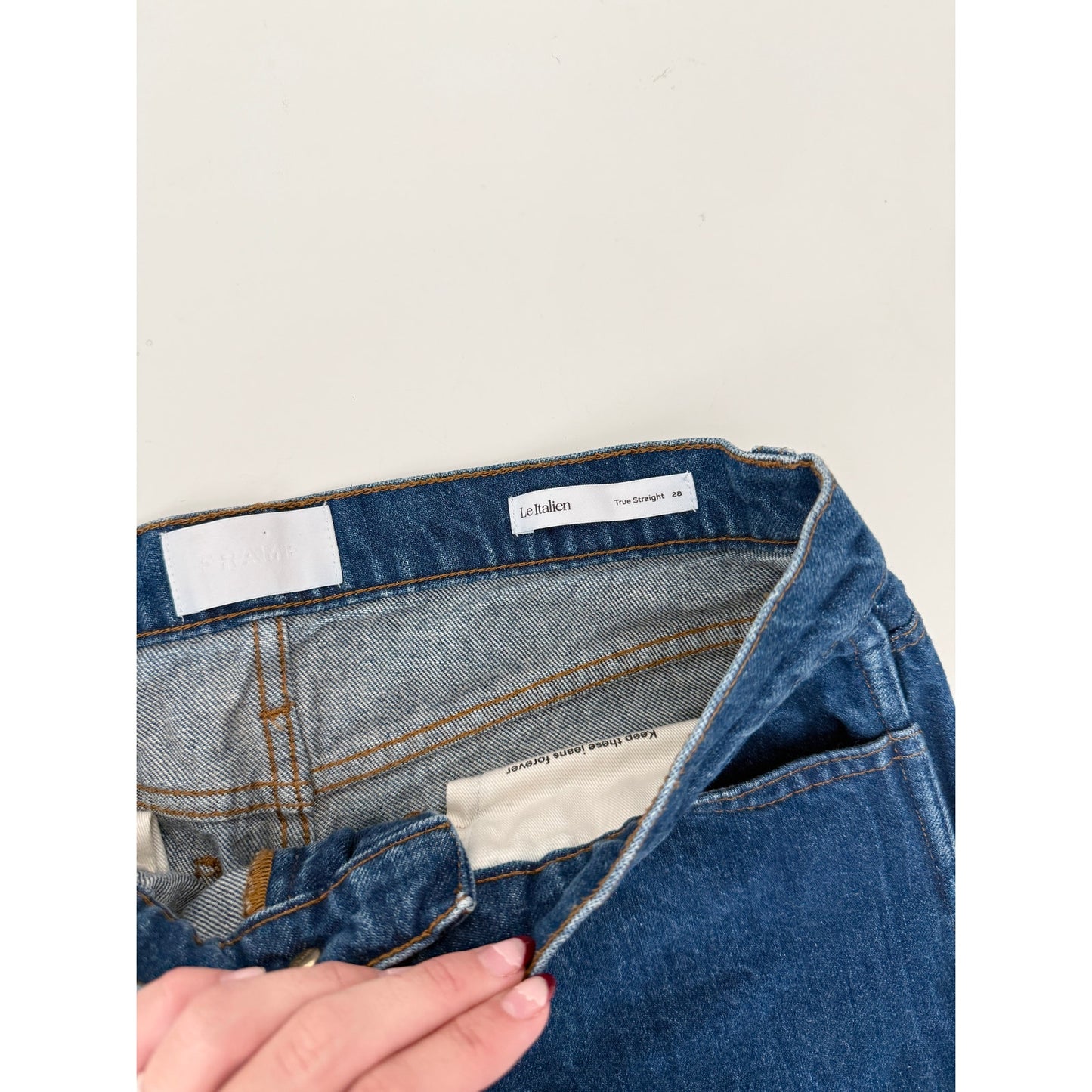 Frame dark wash high rise true straight leg jeans - size 28