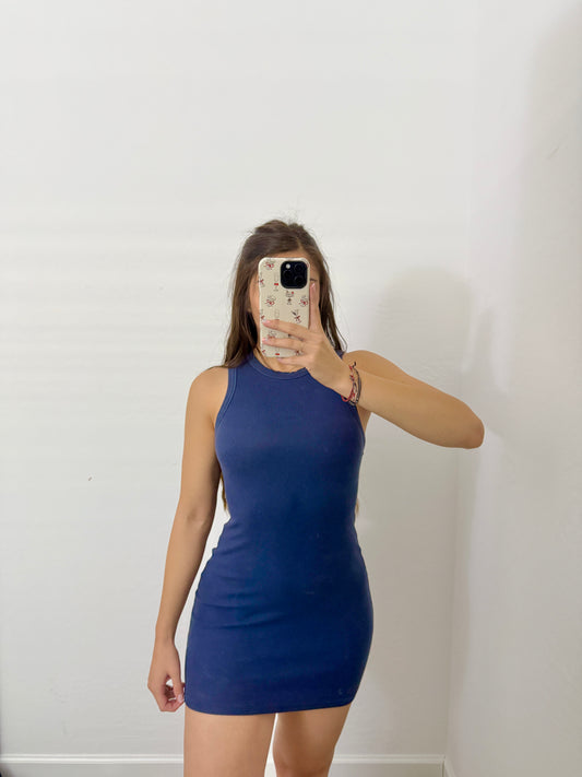 skims navy blue cotton rib high neck dress (size small)