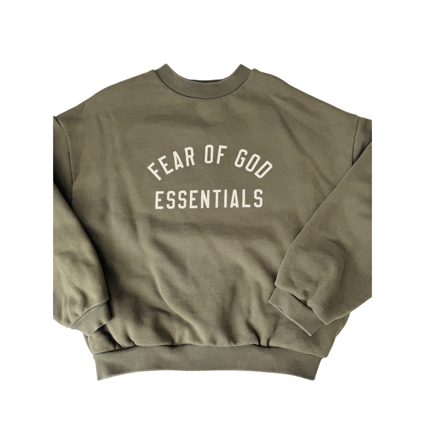 Fear of God Essentials army green crew sweatshirt - size xsmall