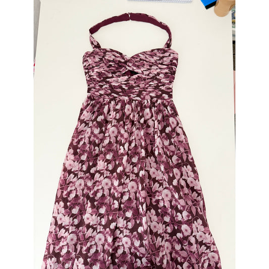 Lulu's burgundy floral pleated maxi dress - size small