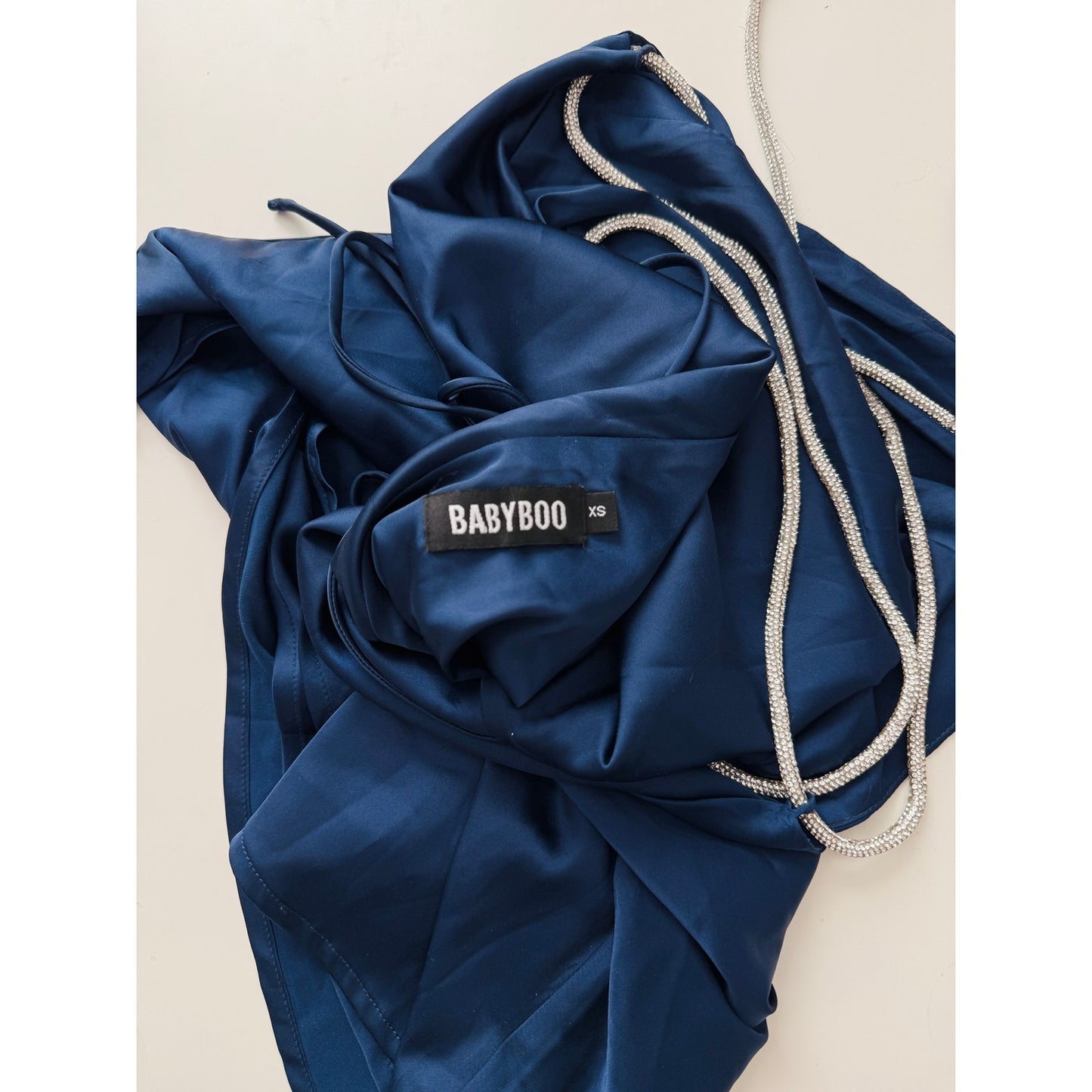 Babyboo navy rhinestone halter mini dress - size small