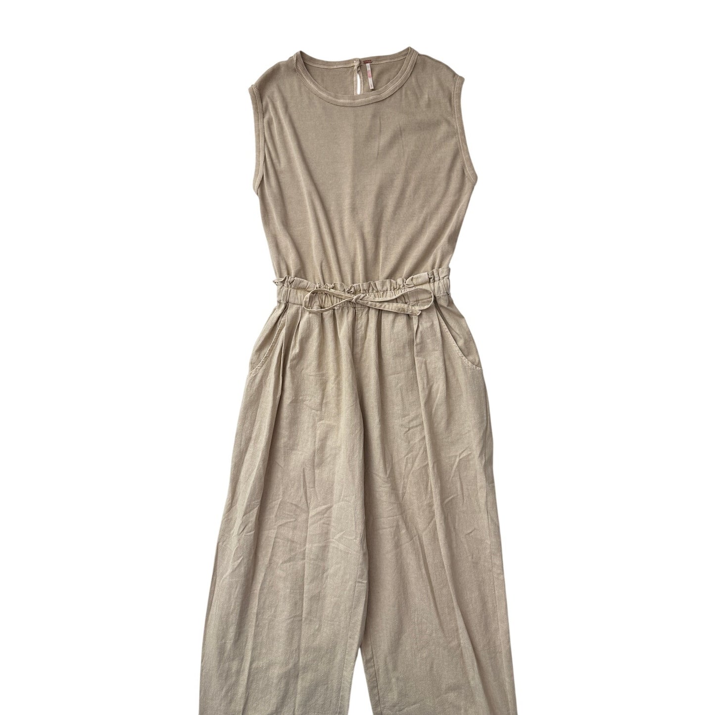 Free People mixed media tan jumpsuit - size small