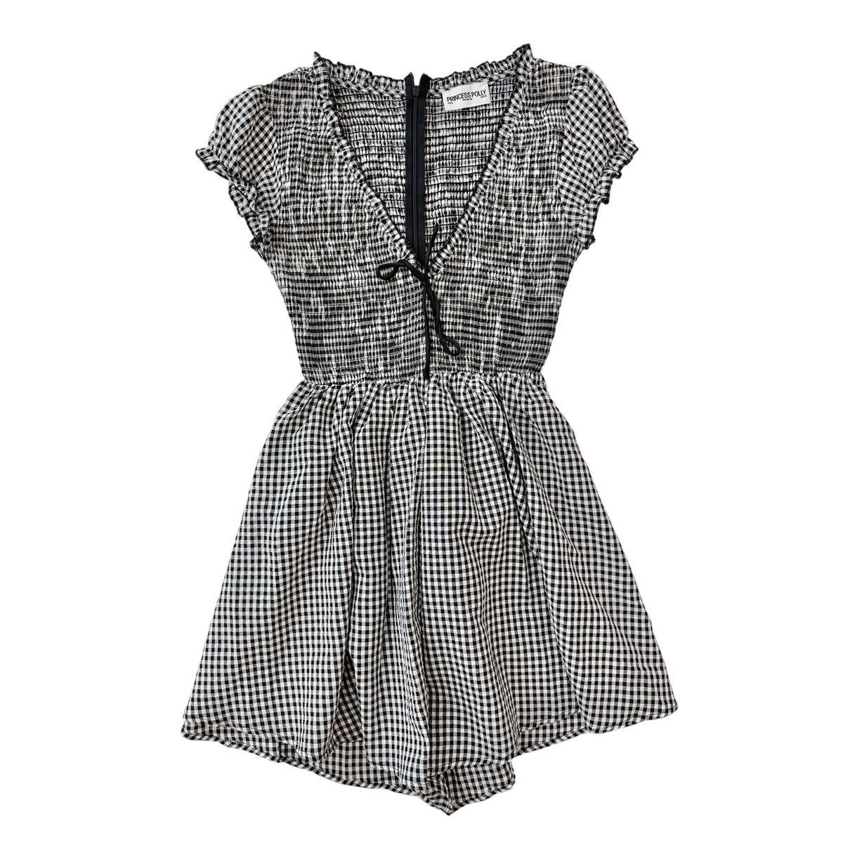 Princess Polly black ginham smocked romper - size 6
