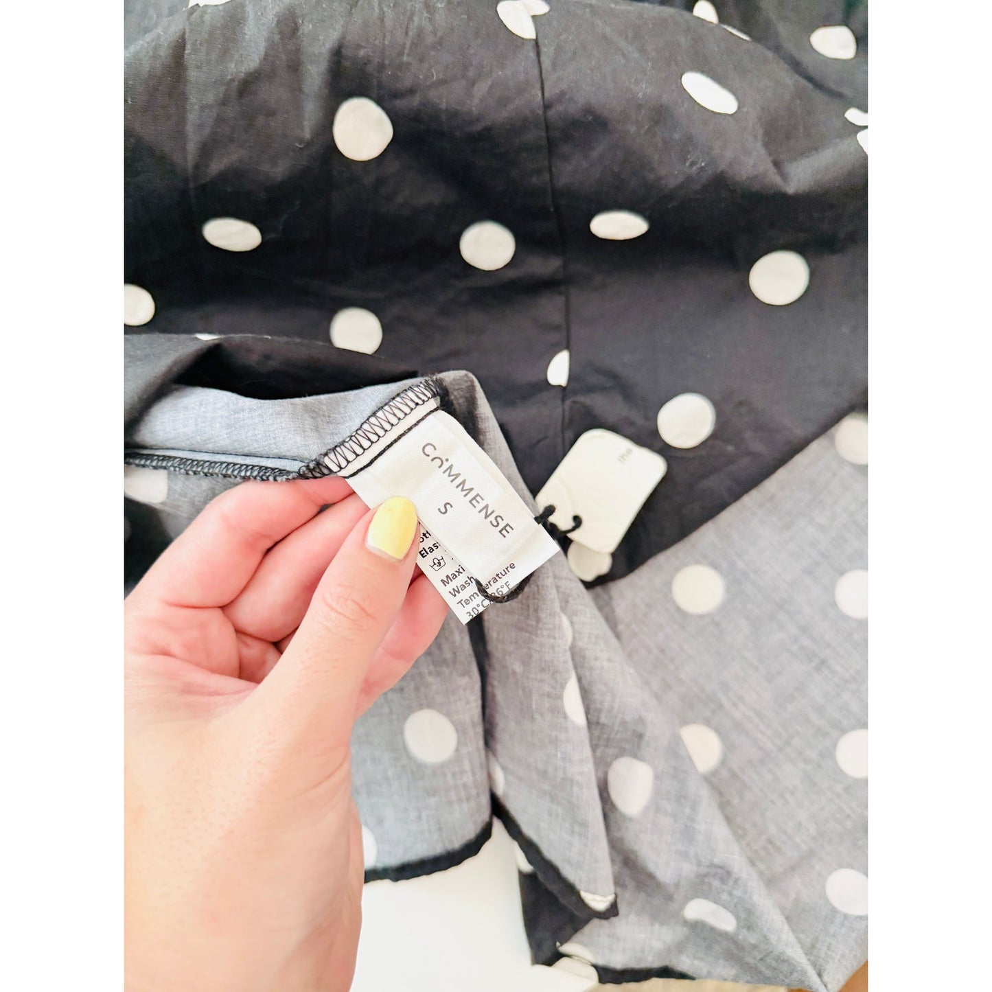 commense black polka dot strapless maxi dress - size small