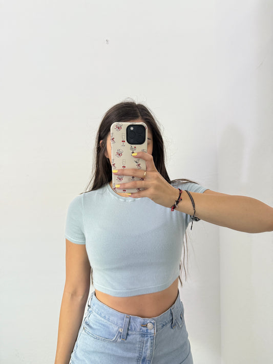 skims blue pointelle crop tee (size large)