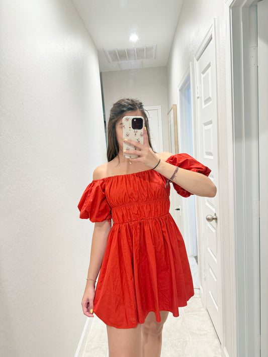 A&F emerson red puff sleeve mini dress (size small)