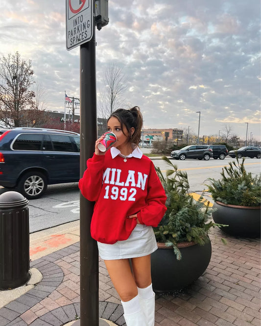 Anthropologie red Milan crewneck (size large)