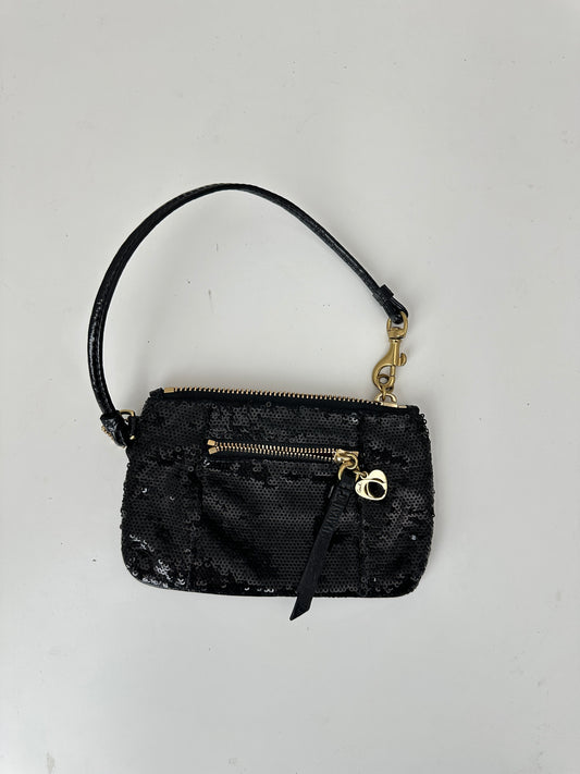 coach poppy sequin wristlet - black and gold
