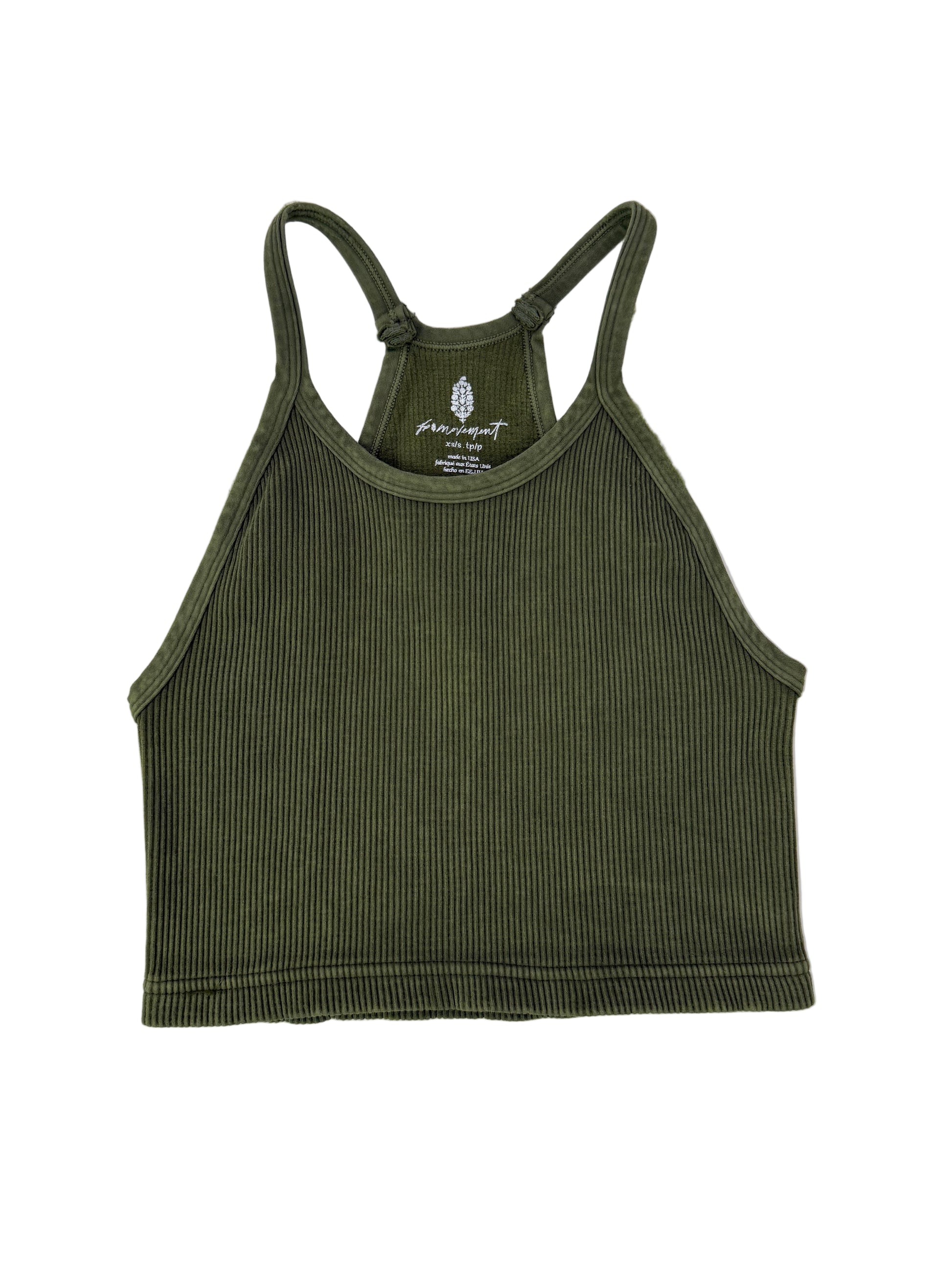 Green ribbed tank top on a white background