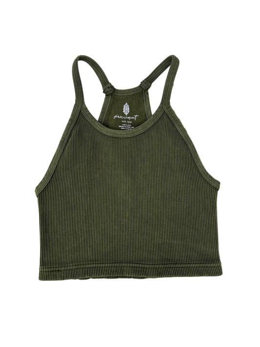 Green ribbed tank top on a white background