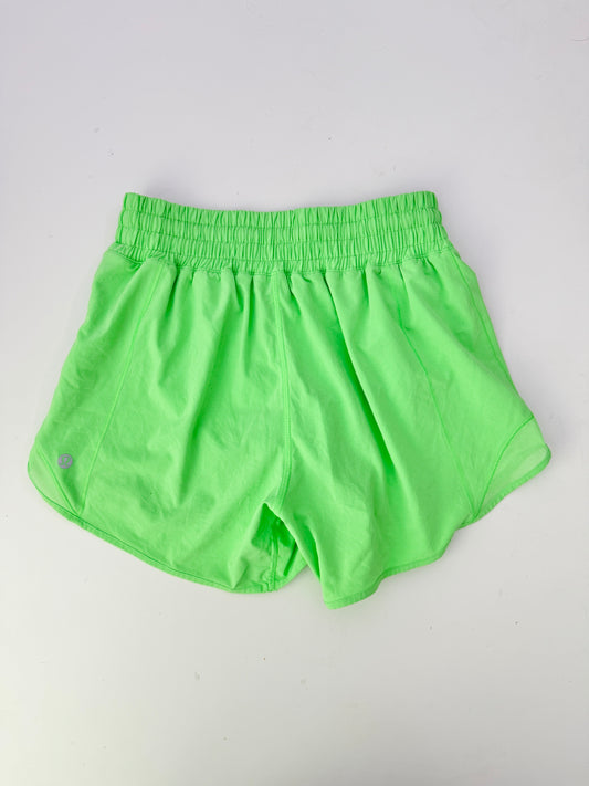 lululemon neon green high rise hotty hot shorts - size 4, 4" inseam