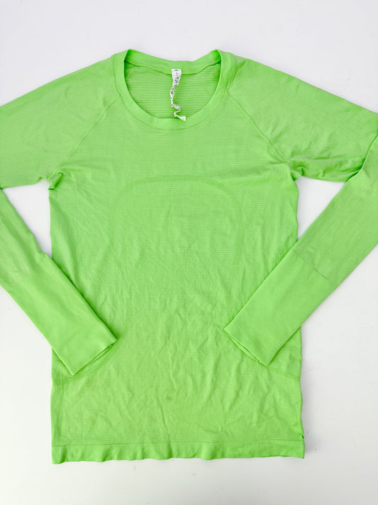 lululemon neon green long sleeve swifty tech 2.0 - size 8