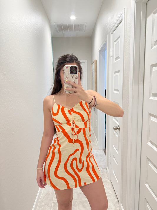 mango orange pattern linen dress (size 4)