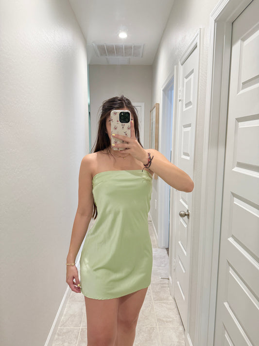 princess polly green satin strapless dress (size 4)