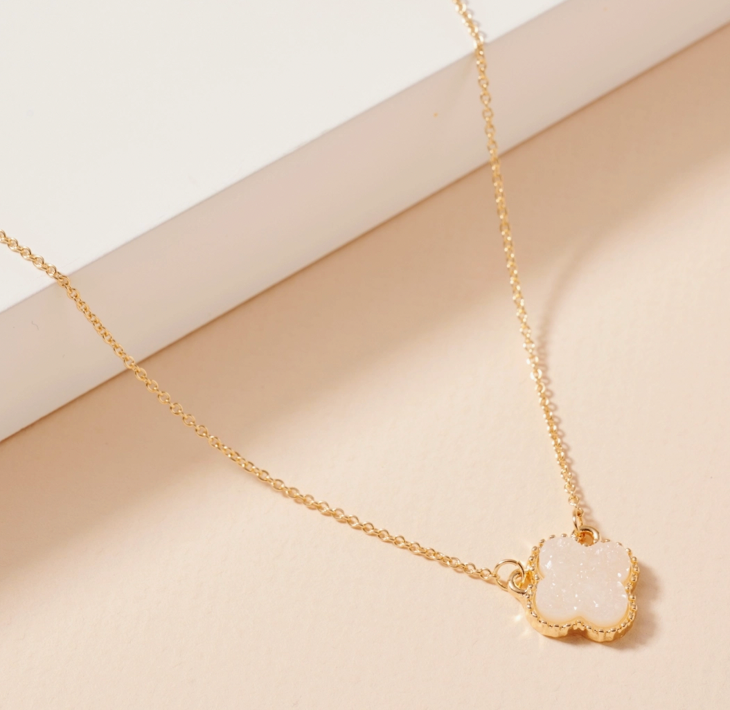 flower charm druzy necklace