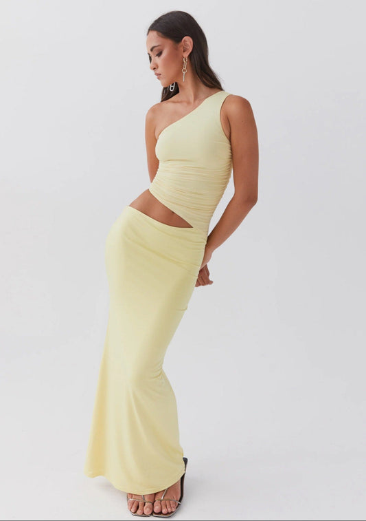 NEW! peppermayo yellow one shoulder maxi dress - size 4