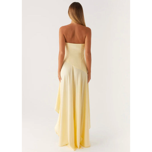 Peppermayo bodie satin yellow maxi dress - size large