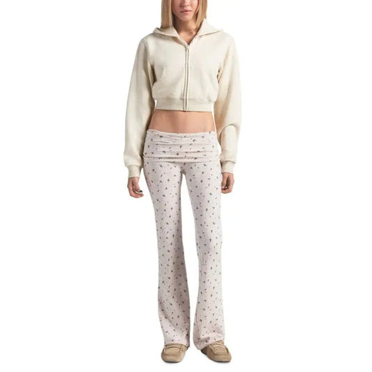 skims oatmeal heather holly cotton jersey foldover pants - size XS