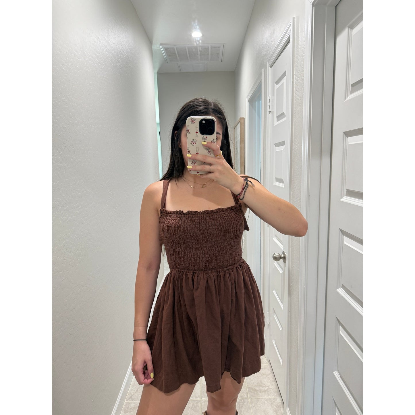 Peppermayo brown smocked mini dress - size 6