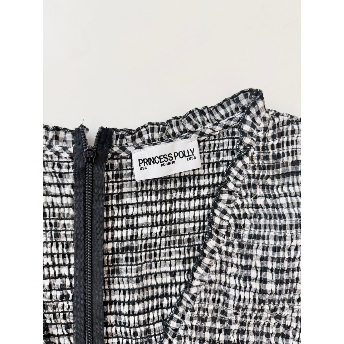 Princess Polly black ginham smocked romper - size 6