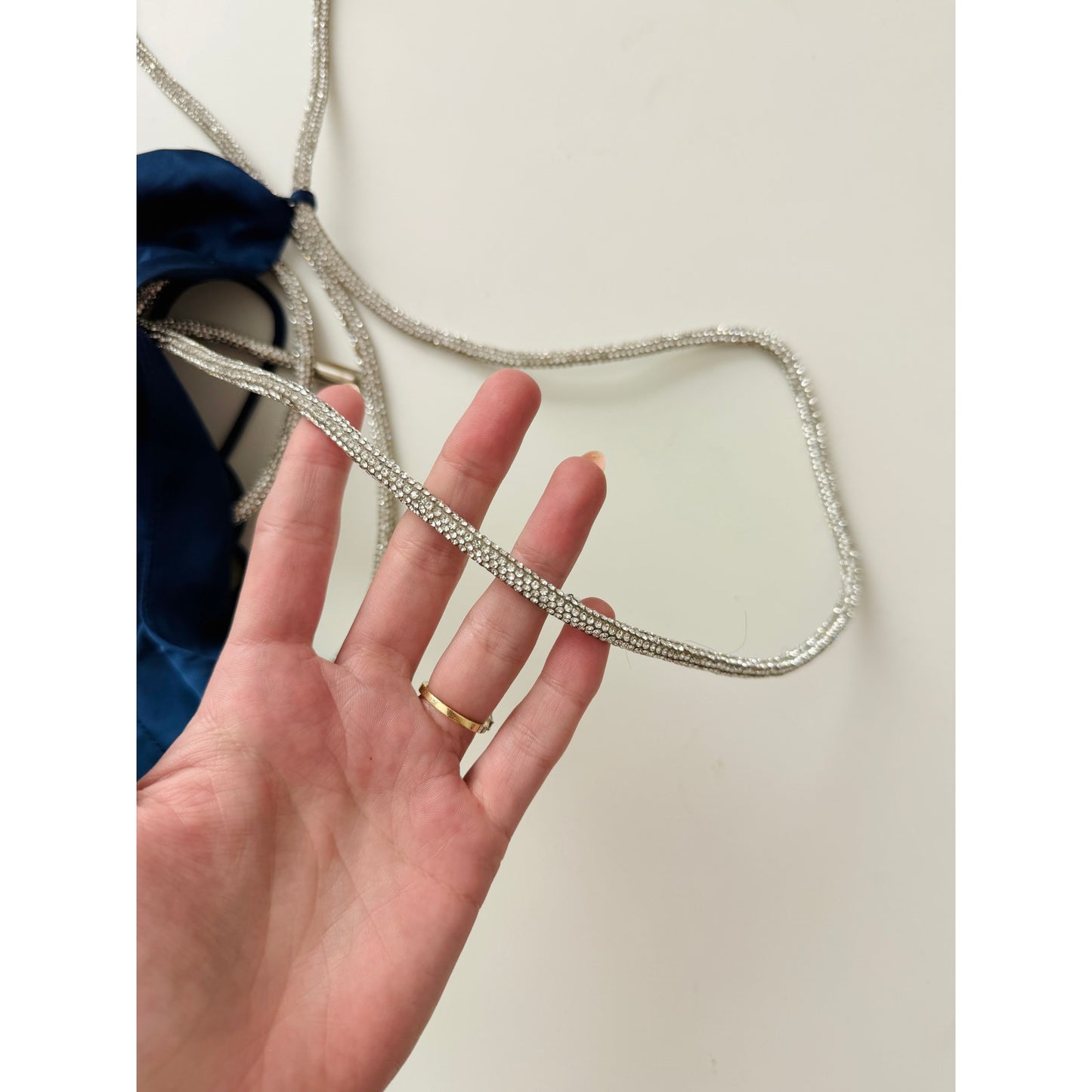 Babyboo navy rhinestone halter mini dress - size small