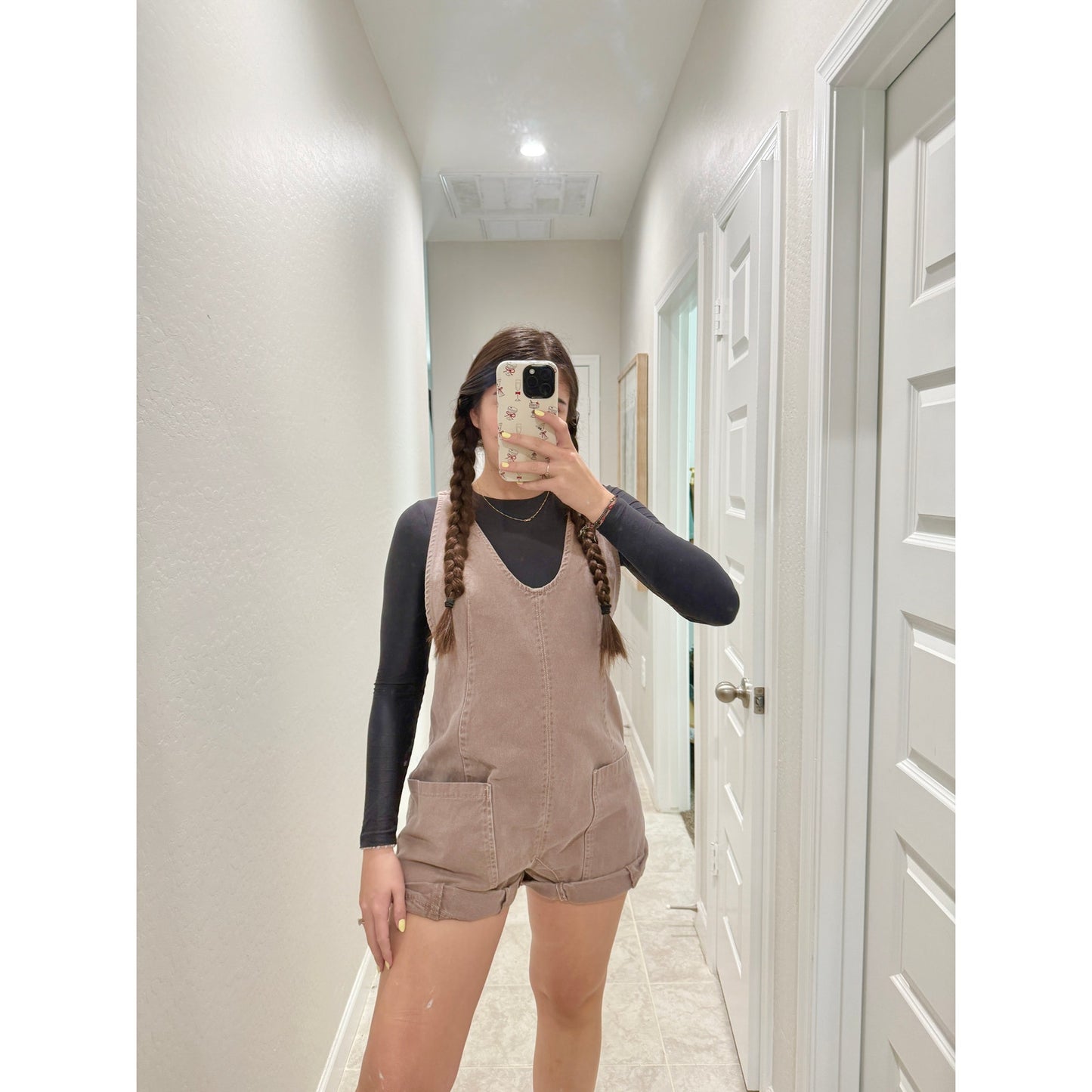 Free people brown high roller short overalls - size medium
