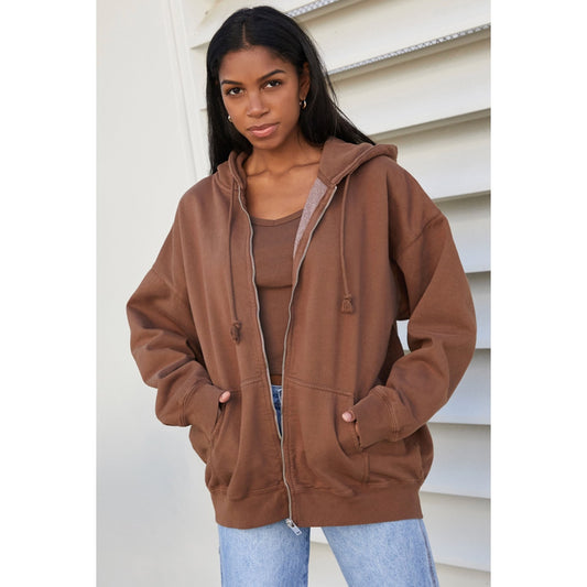 John galt brown christy oversized zip up jacket - one size