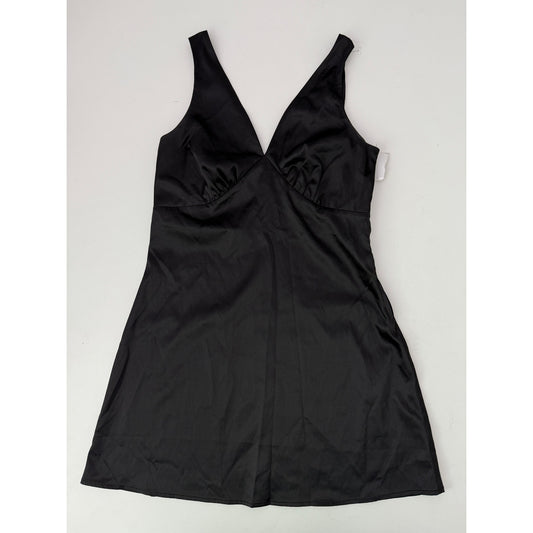 Mi Ami Black Satin V-Neck Mini Dress - Size Medium