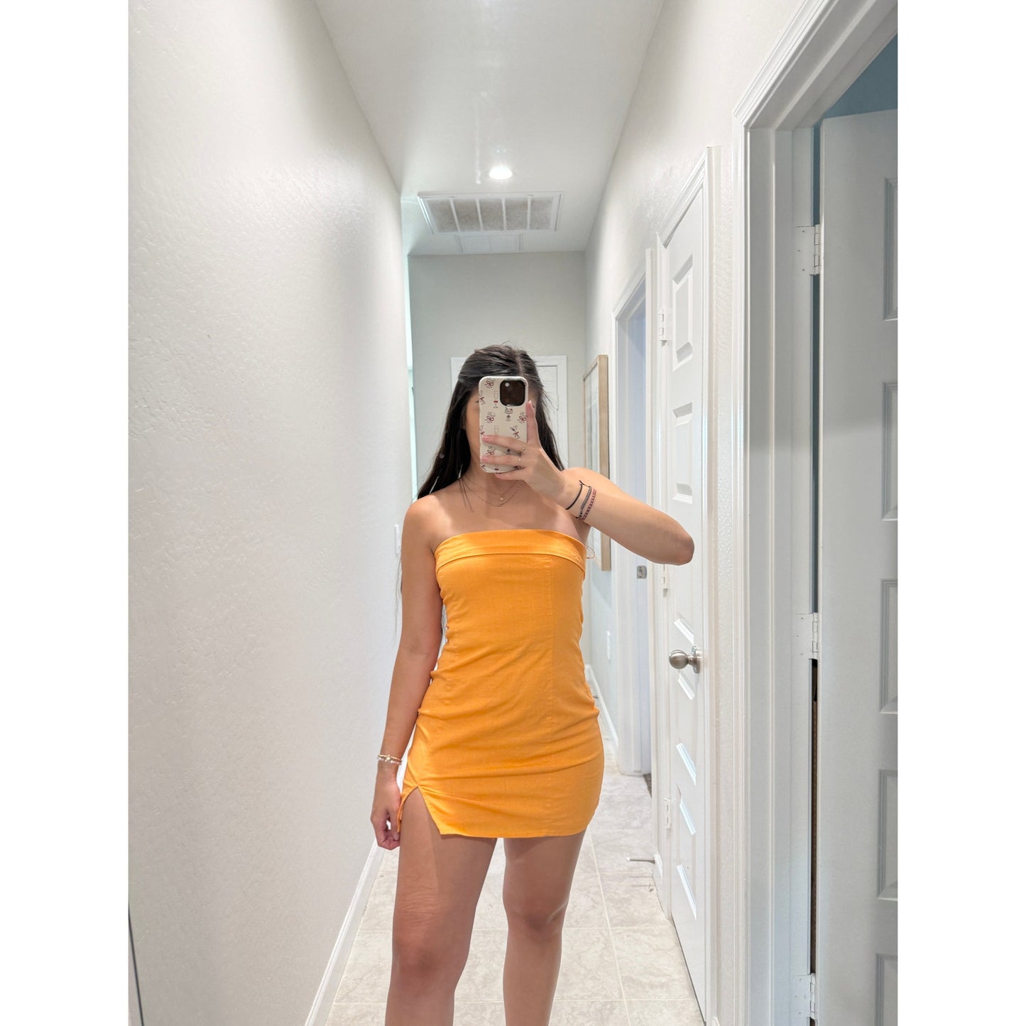 Sky to moon orange strapless mini dress - size large
