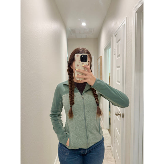 North face green fleece zip up jacket - size XS