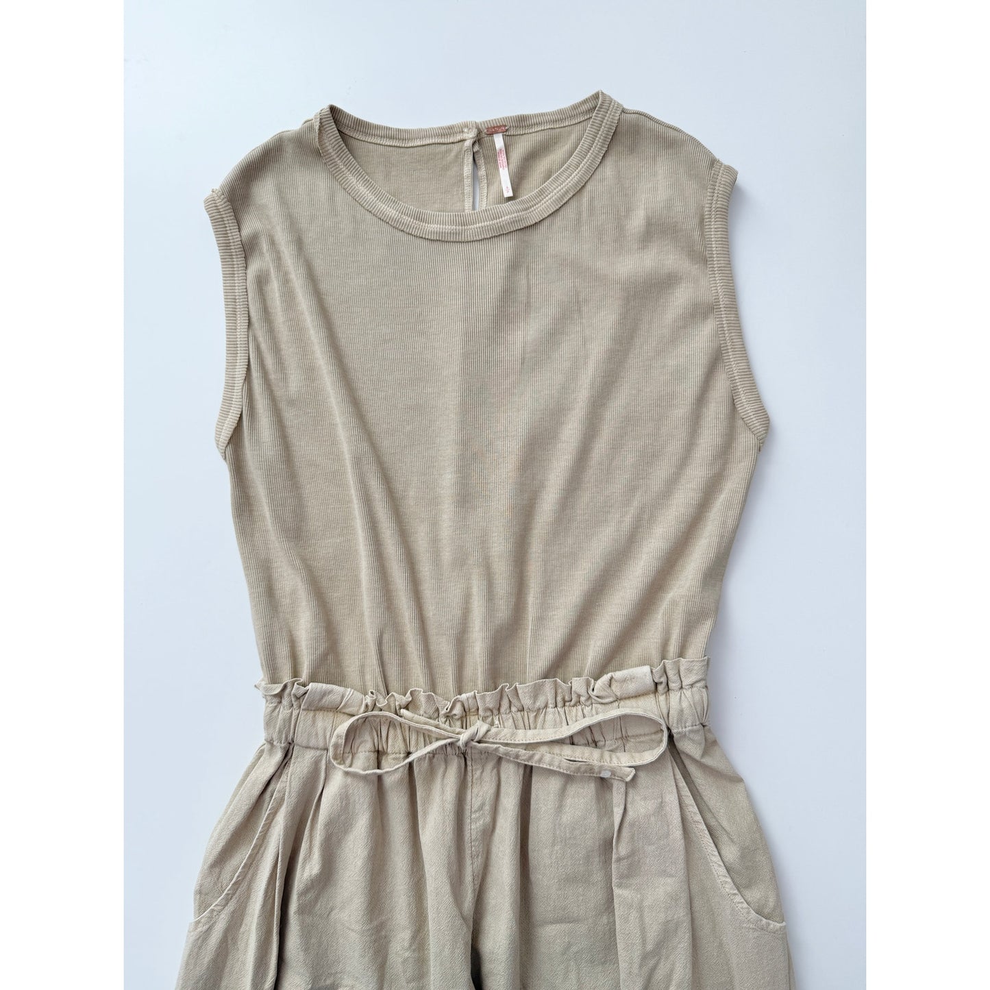 Free People mixed media tan jumpsuit - size small