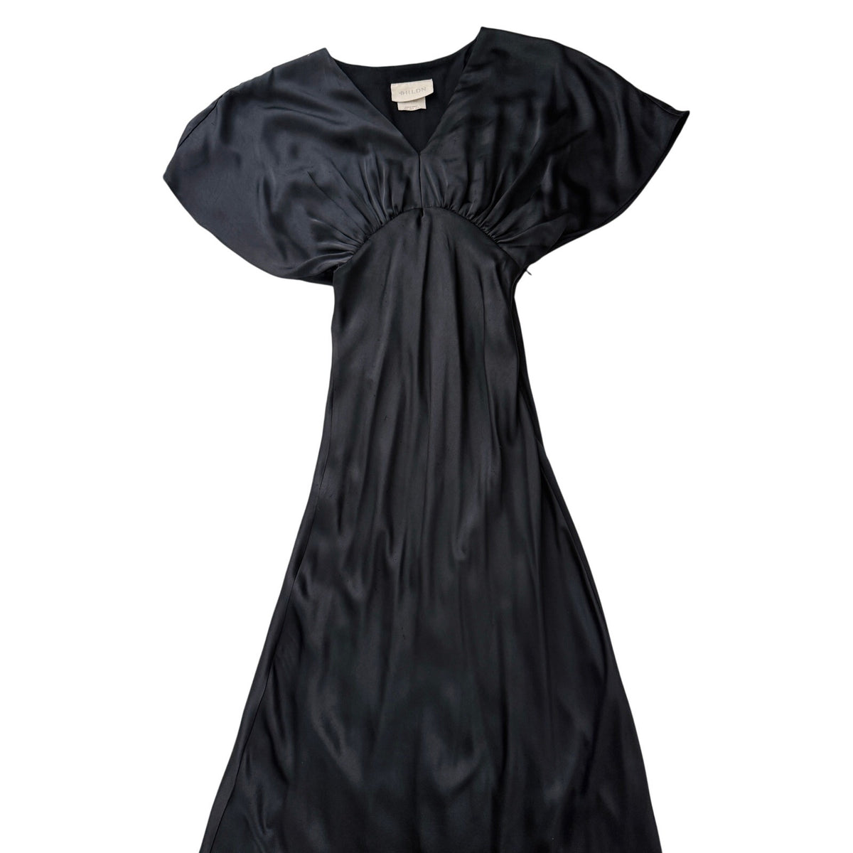 BHLDN Amelia Deep-V Flutter-Sleeve Satin A-Line Gown - size small
