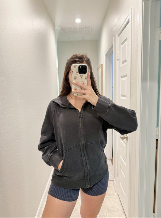 lululemon black scuba oversized funnel neck full zip jacket  - size M/L