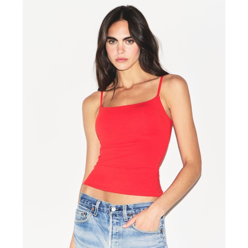 skims red tank top with shelf bra - size medium