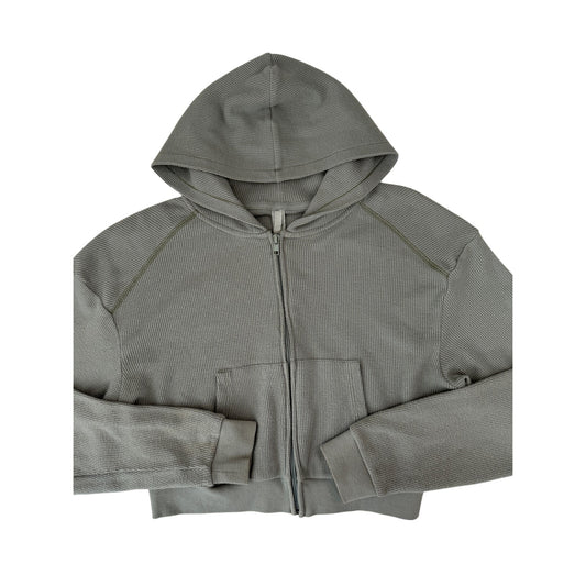 Skims sage green waffle knit cropped zip up jacket - size small