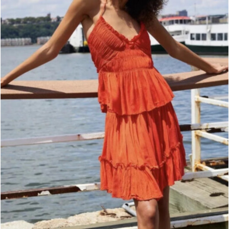 Free people hooked on you red ruffle mini skirt - size XS